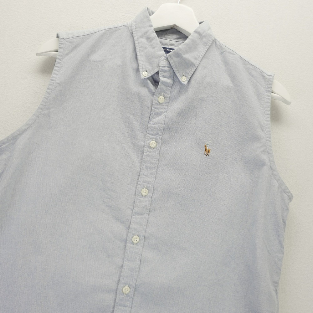Ralph Lauren Sport Womens Sleeveless Oxford Shirt Blue Cotton Button Down VTG 12
